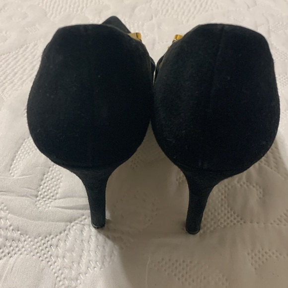 Michael Kors Black Suede Pumps with Gold Accents - Picture 4 of 12